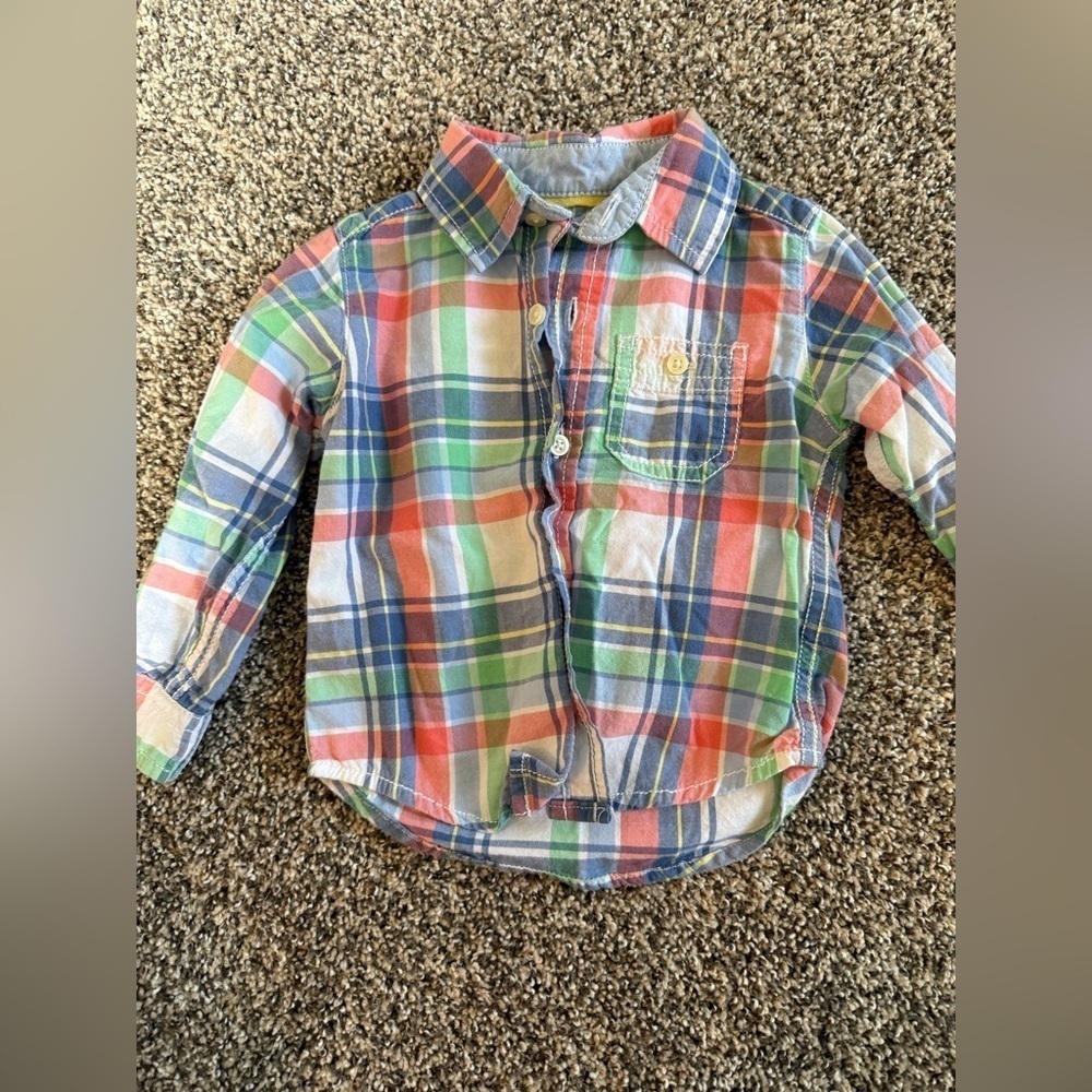 Carter's Baby Boy Colorful Plaid Button Down Shirt Size 12 Months